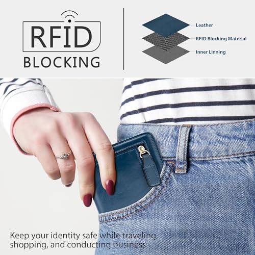 Image of Gostwo Small Wallet for Women, Slim Bifold Credit Card Holder, Compact RFID Blocking Cash Wallet, Billfolds Thin Leather Zipper Pocket, Mini Wallet Gift for Ladies Teen Girls Travel with ID Window