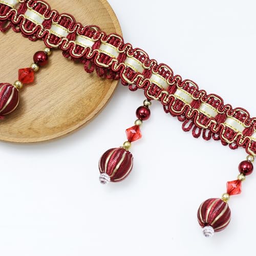Borla y flecos para decoración del hogar en color rojo con cinta de cuentas Yalulu 5