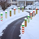 QOUBAI 12PCS Christmas Candy Cane Yard Signs with Stakes Outdoor Corrugated Christmas Decorations Large Waterproof Peppermint Xmas Party Lawn Decor for Walkway Garden Yard Holiday Red Green Ornaments