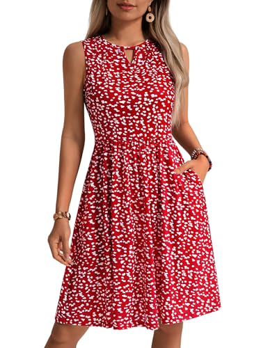 Image of GUBERRY Womens Summer Dress Sleeveless Crewneck Flowy Sun Dresses Casual Midi Dresses with Pockets
