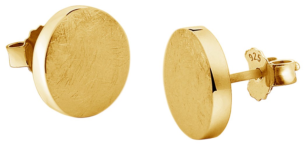 Nenalina Ohrstecker vergoldet 925 Silber Damen Ohrringe Gold flach rund | gebürstet 8 mm für Frauen und Mädchen