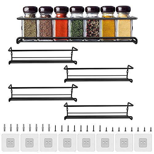 Reforung 4 Pcs Étagère à Épices Cuisine Etagere a Epices Murale Étagère de Rangement de Cuisine Tagère à Épices Murale sans Perçage Mural Etagère de Douche pour Cuisine Salle de Bain Balcon, 29×6×6cm