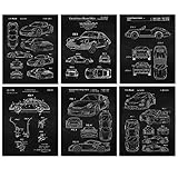 Vintage Classics Auto 911 Patent Prints, 6 (8x10) Unframed Photos, Wall Art Decor Gifts Under 20 for...
