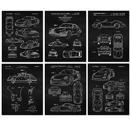 Vintage Classics Auto 911 Patent Prints, 6 (8x10) Unframed Photos, Wall Art Decor Gifts Under 20 for Home Office Garage Studio Man Cave College Student Teacher Coach F1 Team Racing Cars Coffee Fan