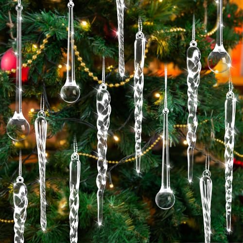 OuMuaMua 100 Pcs Christmas Icicle Ornaments for Christmas Tree Decorations,