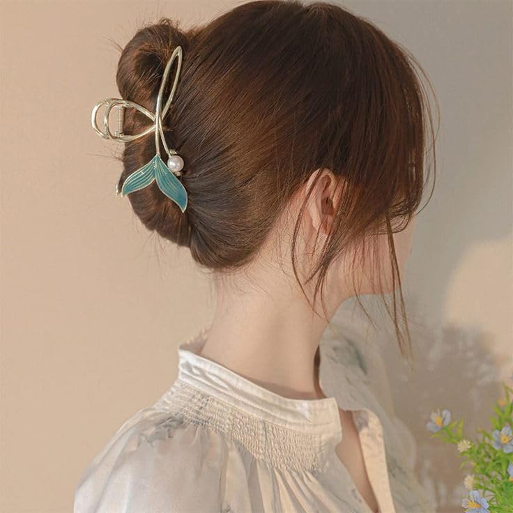 APOLLINE INDIA® Mermaid Pearl Hair Clip Clutcher Ladies Non-Slip Metal Hair Jaw Clips, Styling Clamp Hair Claw Clip for Women Strong Hold Elegant Bun Hair Accessories (FISH TAIL, 1 PCS) 2
