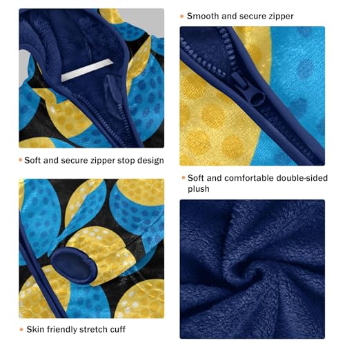 Blue and Yellow Ball Pattern Toddler Fleece Jacket Girl Boys Hooded Fleece Jacket Coat Warm Outwear Zip-up 3-10T3