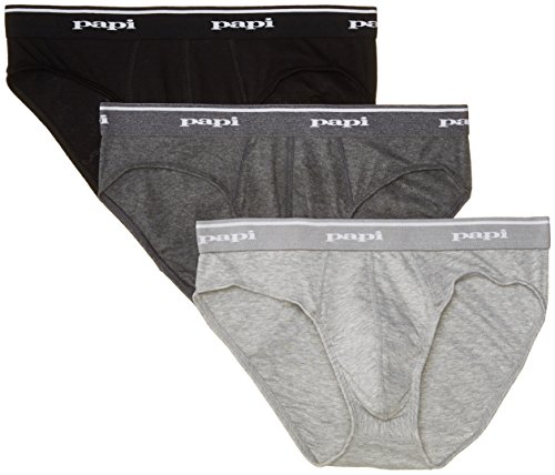 papi Men's 3 Pack Low Rise Brief, Black/Charcoal/Heather Grey, Small
