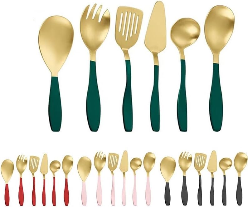 Silverware Flatware Cutlery Set， 6/24/36/48/60/72pcs Kitchenware 5-Piece Set Serving Spoon Salad Stainless Steel Spatula，Black-60 Pieces for 10