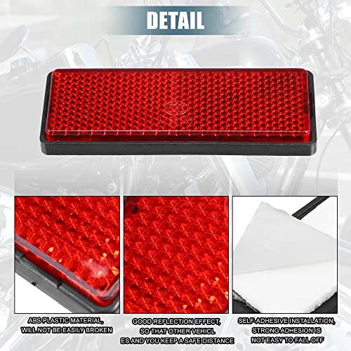 Image of X AUTOHAUX 8X Red Rectangular Safety Reflective Self Adhesive Reflector | 8 Pcs