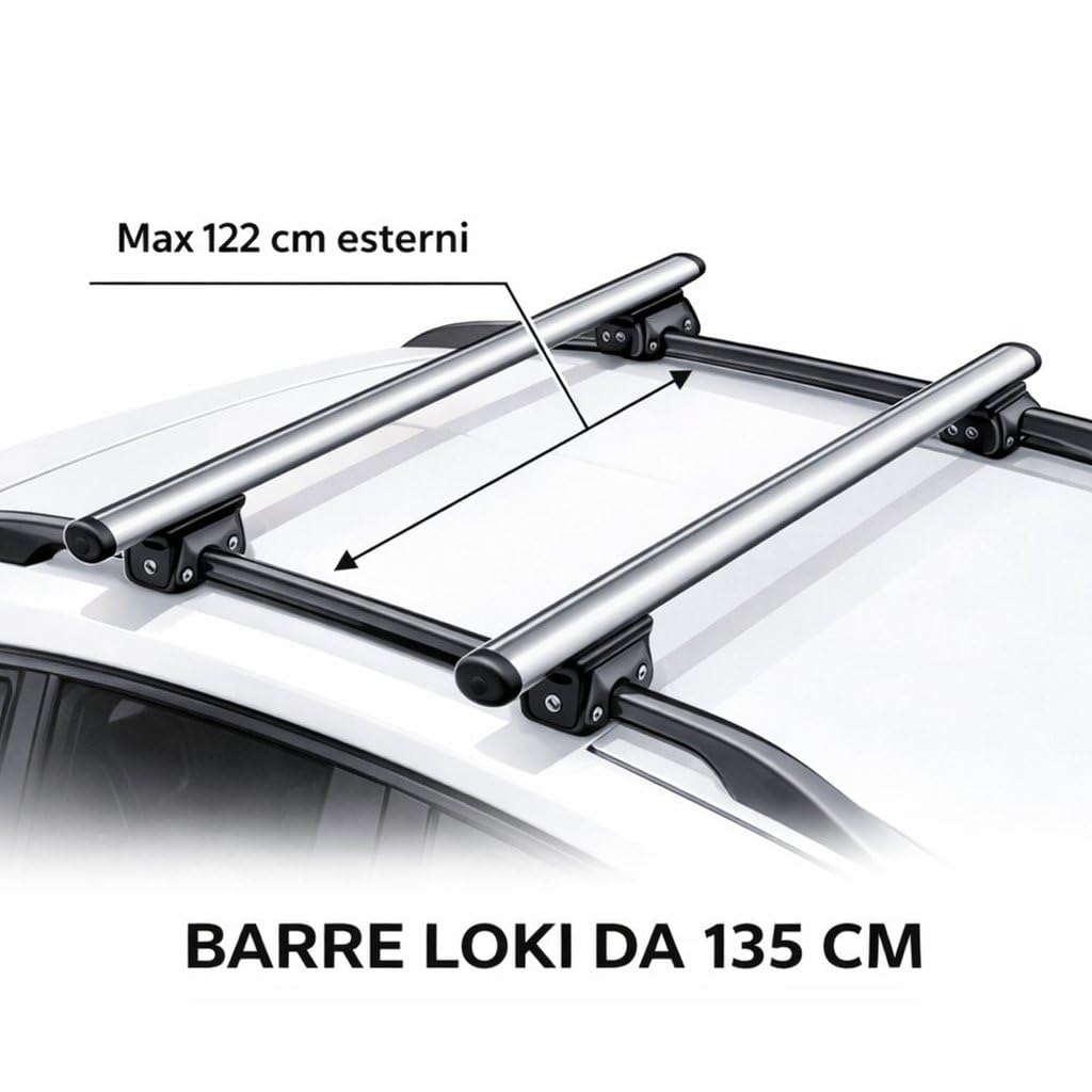 GEV Barre Loki 135 cm | Barre Portatutto Auto Universali | Supporto Tetto Regolabile con Montaggio Rapido e Struttura Resistente