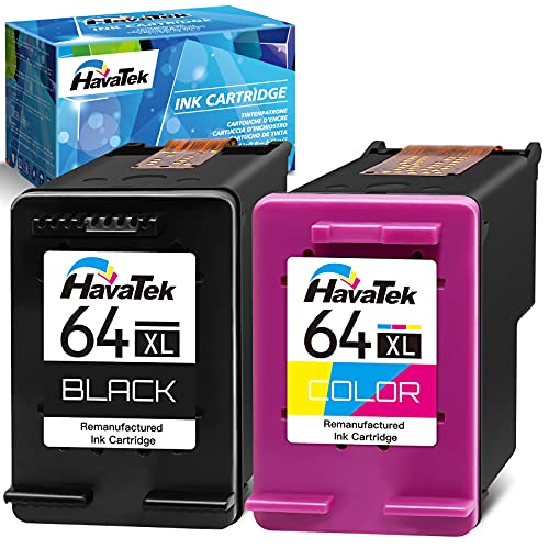 HavaTek Remanufactured 64 Ink Cartridge Replacement for HP 64 XL 64XL Black Color Fit for HP Envy Photo 7855 7155 6255 7164 7858 6222 6252 7120 7158 7130 7820 7830 7864 7800 6230 6220 Printer (2 Pack)