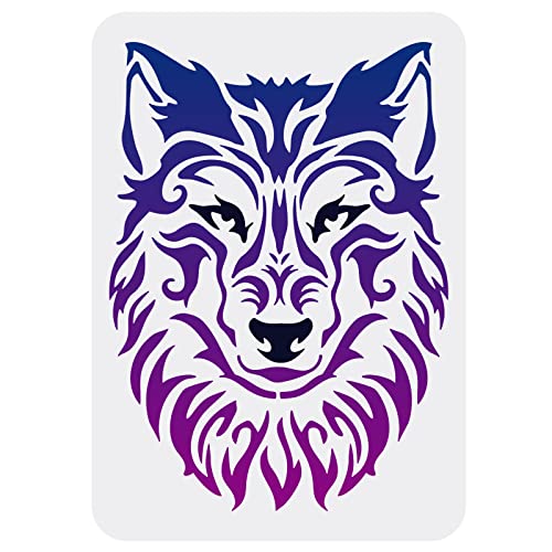 FINGERINSPIRE Wolf Stencil 21x29.7cm Large Drawing Stencil Wolf Head Template Reusable Plastic PET Drawing Template for Painting Crafts Wall Floor Tile Wood Decor
