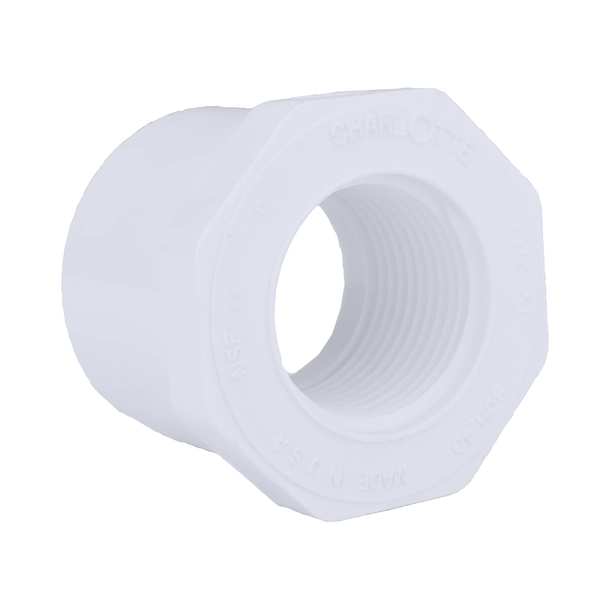 Schedule 40 Pipe Reducer Bushing, Spigot x Thread, White, 1.5 x 1-In. -PVC 02108 1800HA