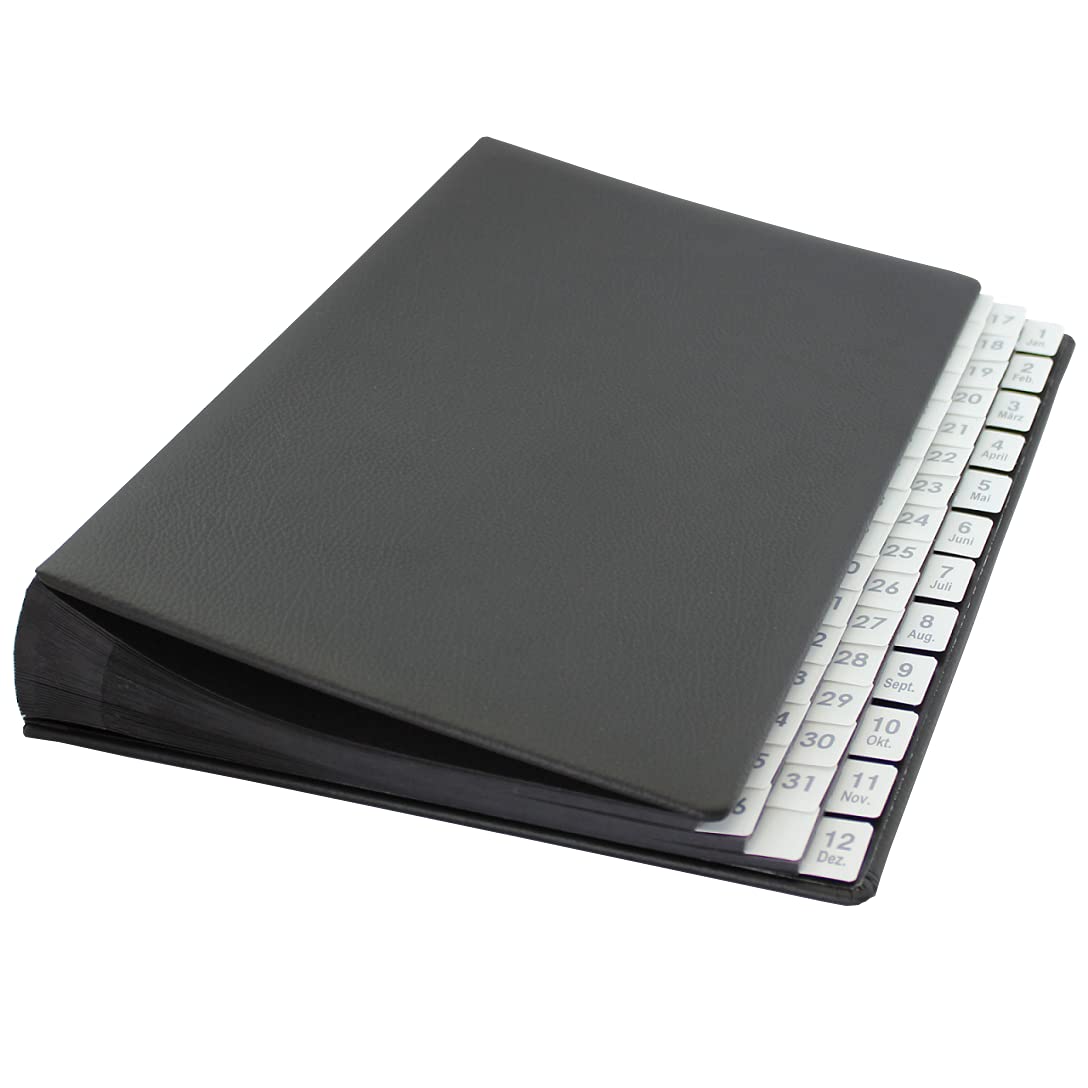 Classificatore con indice 1 – 31 Plus 1 – 12 (jan. dez.) nero Custodia in pelle bovina pieno martellata