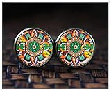 Geschenkbox Manschettenknöpfe, mexikanische Volkskunst, mexikanische Manschettenknöpfe, mexikanische Ornamente, antikes Messing, bunte Statement-Manschettenknöpfe