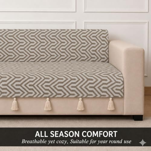 Image of STITCHNEST 'Nomad Weave Collection' 3 Seater Sofa Cover - Full Coverage| Elegant Jacquard Fabric, Decorative Tassels, Washable & Durable for Modern Living66