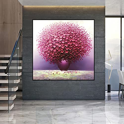 Tableau abstrait rose fleur vase KEBIA affiche photo murale salon 50x50
