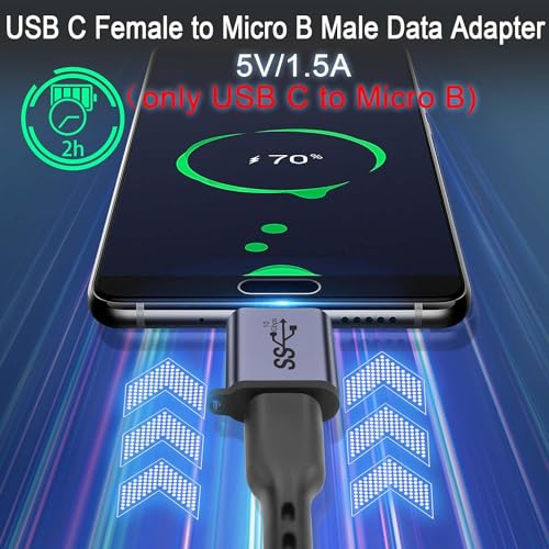 Image of ETZIN 10Gbps USB C Female to Micro B Male Data Adapter Type C to Micro B Male Converter, for External Hard SSD Drive Tablet Digital Camera Phone Laptop(90 Degree, Pack-of-1) EPL-1173TC