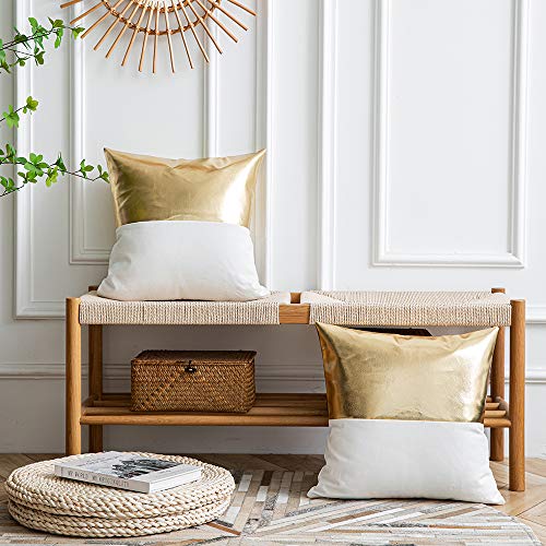 Dezene Leather Throw Pillow Covers, Set Of 2 Modern Leather/Cotton Decorative Pillowcases For Home Decor Bedroom Living Room Couch Bed Sofa, 20X20 Inch, Gold And White #TOP2