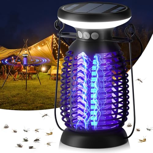 VTHW Mückenlampe Elektrischer Insektenvernichter mit UV-Licht & Solar IPX4 Wiederaufladbare Fliegenfalle für Zuhause Terrasse Camping USB-C & Solar Aufladbar
