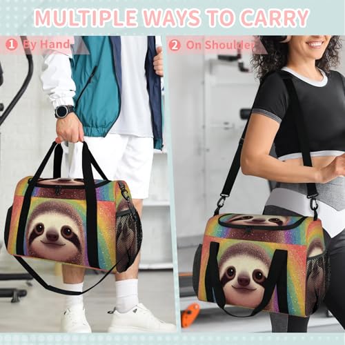 Sloth Colorful Rainbow Travel Duffel Bag Weekender Overnight Bags for Women Men Foldable Waterproof Tote Bag with Trolley Sleeve4