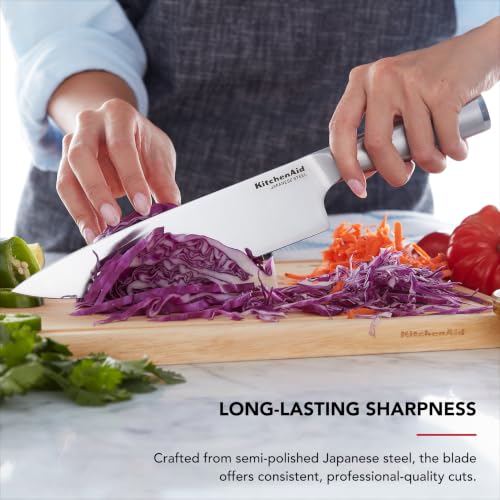 Image of KitchenAid Slim Two-Tone Knife Block Set with Built-In Knife Sharpener, Stainless Steel Kitchen Knives, Sharp Kitchen Knife Set with Block, 14-Piece, White