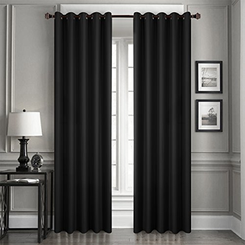 Dreaming Casa Lot de 2 Rideaux Occultants Thermiques Noir Lourds Solides à Oeillets Rideau Isolation Salon Draperies Lumineux pour Enfant pour Chambre Fenêtre Bureau 117x138cm Cover