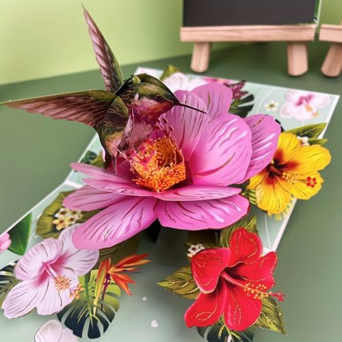 Hummingbird Pop Up Birthday Card, 3D Popup Greeting Card, Birthday Cards for Women with Envelope, Mother's Day, Father's Day, Anniversary
