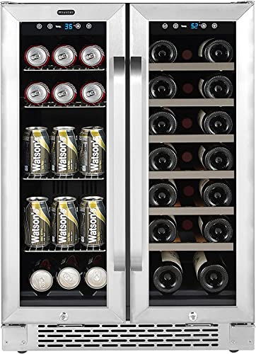 Image of Whynter BWB-2060FDSa 24″ Built-in French Door Dual Zone 20 Bottle Wine Refrigerator 60 Can Beverage Center, Stainless Steel