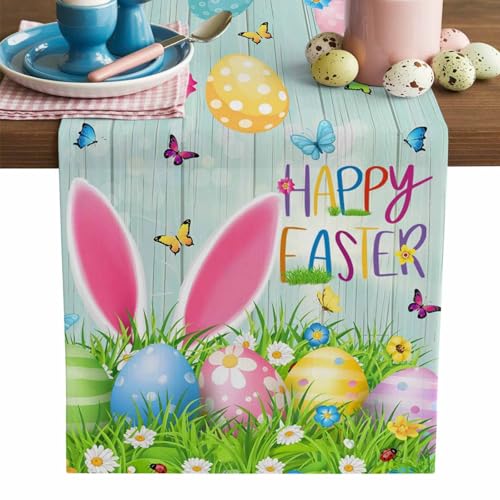 Easter Table Runner, 36 Inches Long, Cotton Linens, Teal, Rustic Wood Pattern, Perfect for Wedding, Dinner Tables, Parties, Home Decor