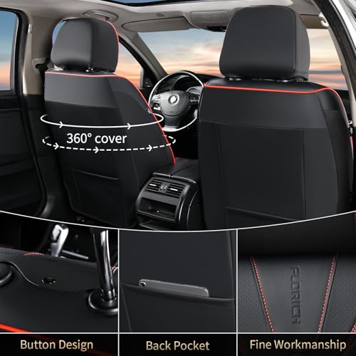 Image of FLORICH Leather Car Seat Covers, Automotive Seat Cover 2 Pack Waterproof Seat Covers for Cars Driver Seat Cover Protectors Universal Fit for Most Cars SUV Trucks Vehicles, Black&Red Line