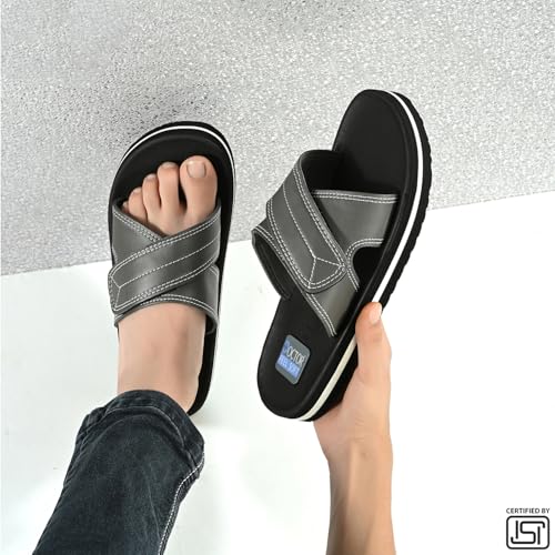Image of Men's Comfort Slippers with Cross Strap Design | Cushioned Footbed & Shock Absorbing Sole | Lightweight Everyday Wear Slippers for Home, Office & Casual Use