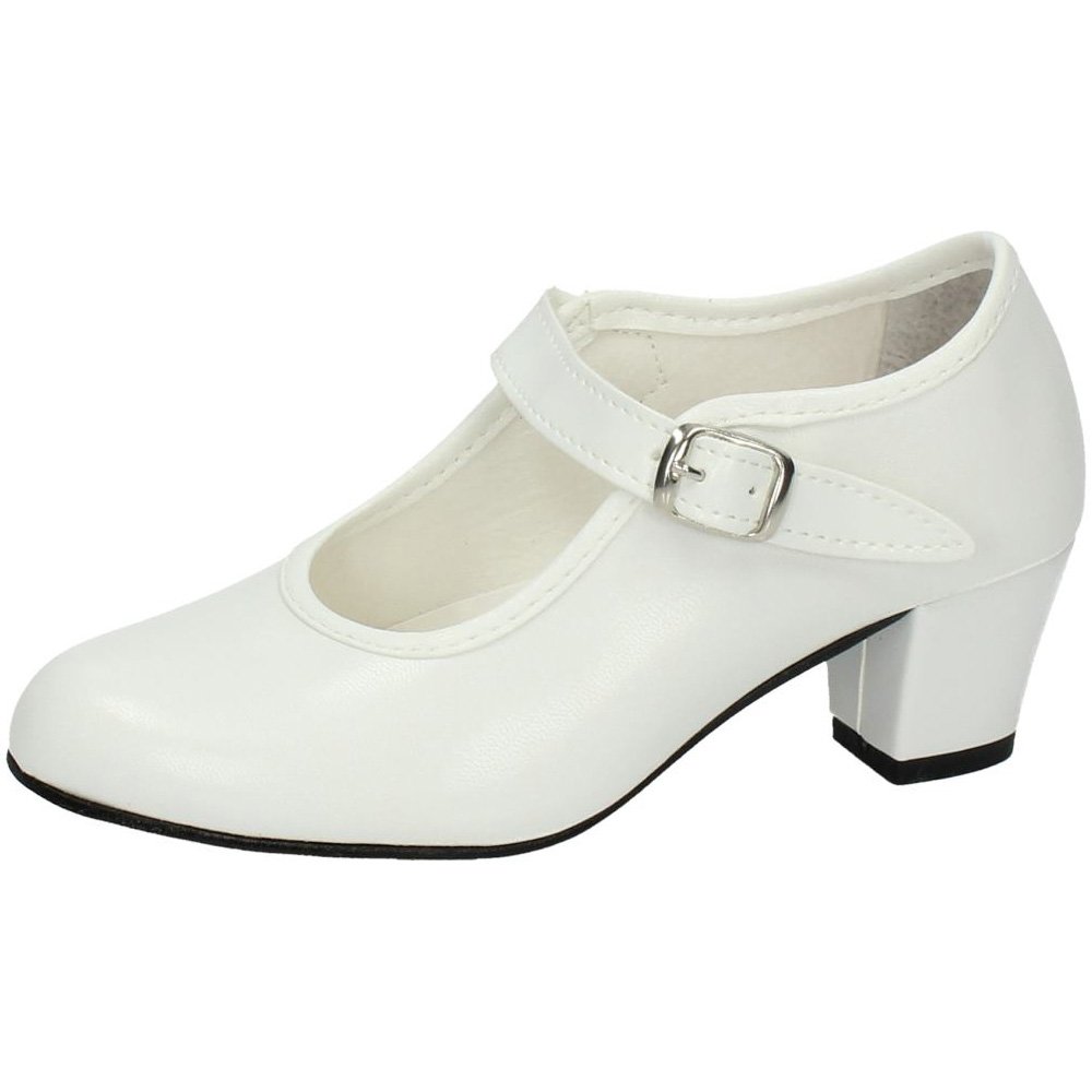 MADE IN SPAIN 15 SEVILLANAS FLAMENCOS NIÑA Zapatos TACÓN Blanco