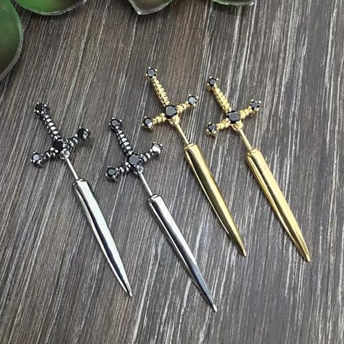 Vintage Gothic Sword Earrings Rhinestone Crystal Dagger Earrings Punk Style Sword Dangle Earrings Costumes Festival Jewelry for Women and Men3