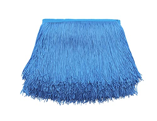 Yalulu 10 Meters Latin Fringe Tassel Trimming Lace Latin Macrame Samba Dance Clothing Curtain Lace Trim Polyester Single Band (Light Blue)