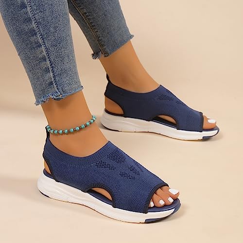 VOODUE Women's Orthopedic Slingback Sandals Washable Sport Sandals Fish Mouth Mesh Upper Breathable Beach Sandal (Color : Blue, Size : 43 EU)4