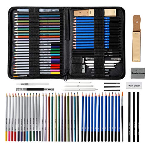 51-Piece Sketching Pencils & Colored Pencils Set, Drawing Pencils and Sketching Kit, Complete Artist Kit, Includes Graphite Pencils, Metallic Color Pencils, Water-Soluble Color Pencils