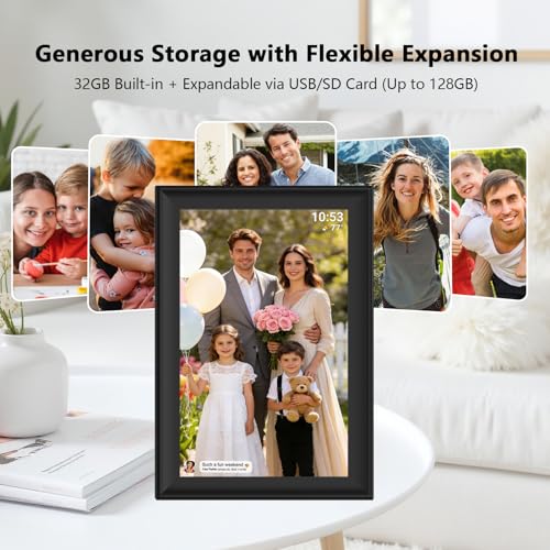 Image of FRAMEO 10.1 inch Digital Photo Frame WiFi HD IPS Touch Screen Digital Picture Frame Expandable Storage via USB or SD Card, Easy Setup Share Photo or Video via Frameo APP, gift for Dad
