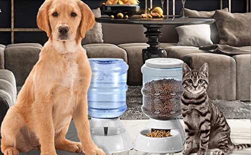 2 Pack Automatic Cat Feeder and Water Dispenser Set with Anti Spill Pet Food Mat, Large 1 Gallon Capacity Each, Gravity Based, for Small Medium Dogs Puppies Kittens Indoor Feeding Solution 4