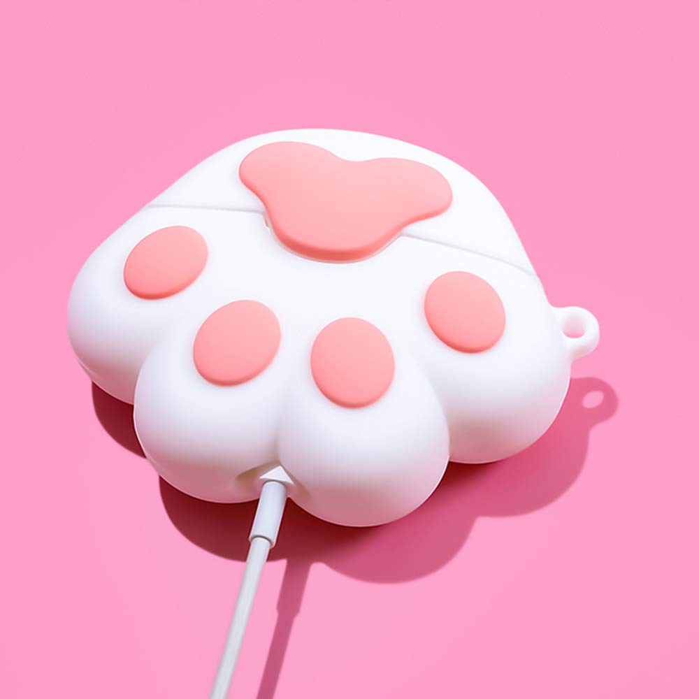 Compatible with Cat Paw AirPods Case 1/2, Men Women Protective Silicone Skin for AirPod Case Cat Paw, Funny Kawaii Cute Fashion Cartoon 3D Cover for AirPods Cat Claw with Ring (White)