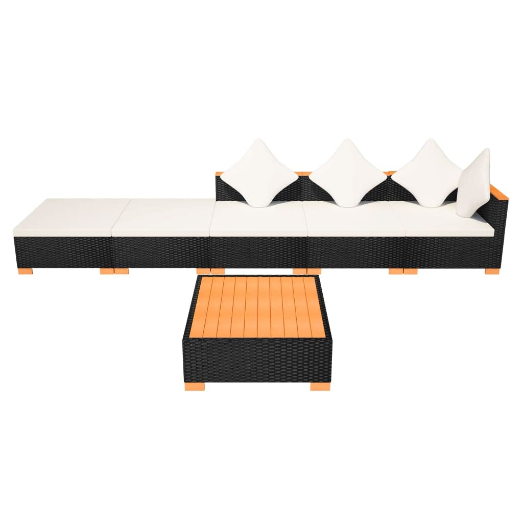 Ensemble Salon de Jardin 6 Pieces canape rotin résine tressée Noir Coussins Blanc Creme mobilier Exterieur avec Table Basse WPC modulable Jardin terrasse