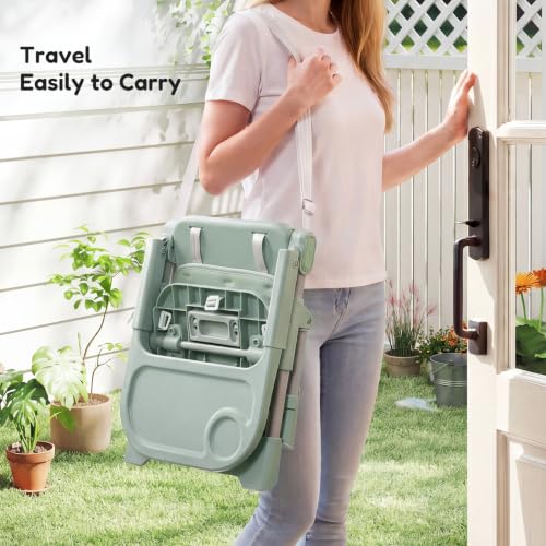 Image of Baby High Chair Booster Seat: Portable Booster Seat for Kitchen s Dining Chair Foldable Highchair - Travel Size Tool-Free Setup Adjustable Tray (Green)