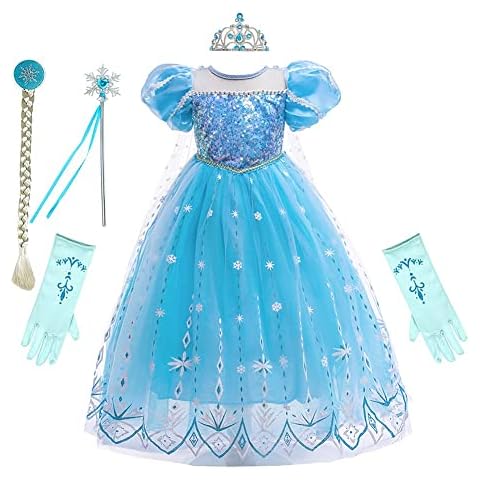 REXREII Girls Frozen Elsa Princess Dress Halloween Costume Christmas Birthday Evening Party Ball Gown w/Accessories Blue 3-4T Cover