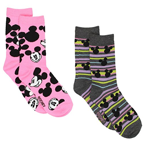 Mickey Mouse Womens 2 pack Socks (9-11 Womens (Shoe: 4-10), Crew Pink/Grey)