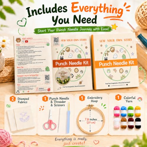 Image of Punch Needle Kit for Beginners - Calf Punch Stitching Kit for Adults, DIY Needle Punch Kits for Art Crafts, Ideal for All Ages, Perfect for Festival Decorations & Gifts