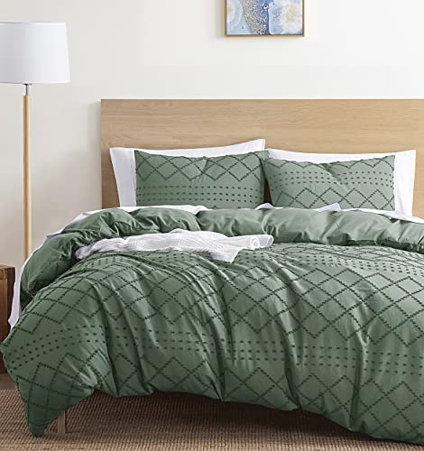 Image of Nestl Boho Bedding Sets & Collections - Boho Duvet Cover Twin, 2 Piece Twin Duvet Cover Set, Double Brushed Green Duvet Cover with Zipper Closure, 1 Duvet Set 68x90 inches and 1 Pillow Sham