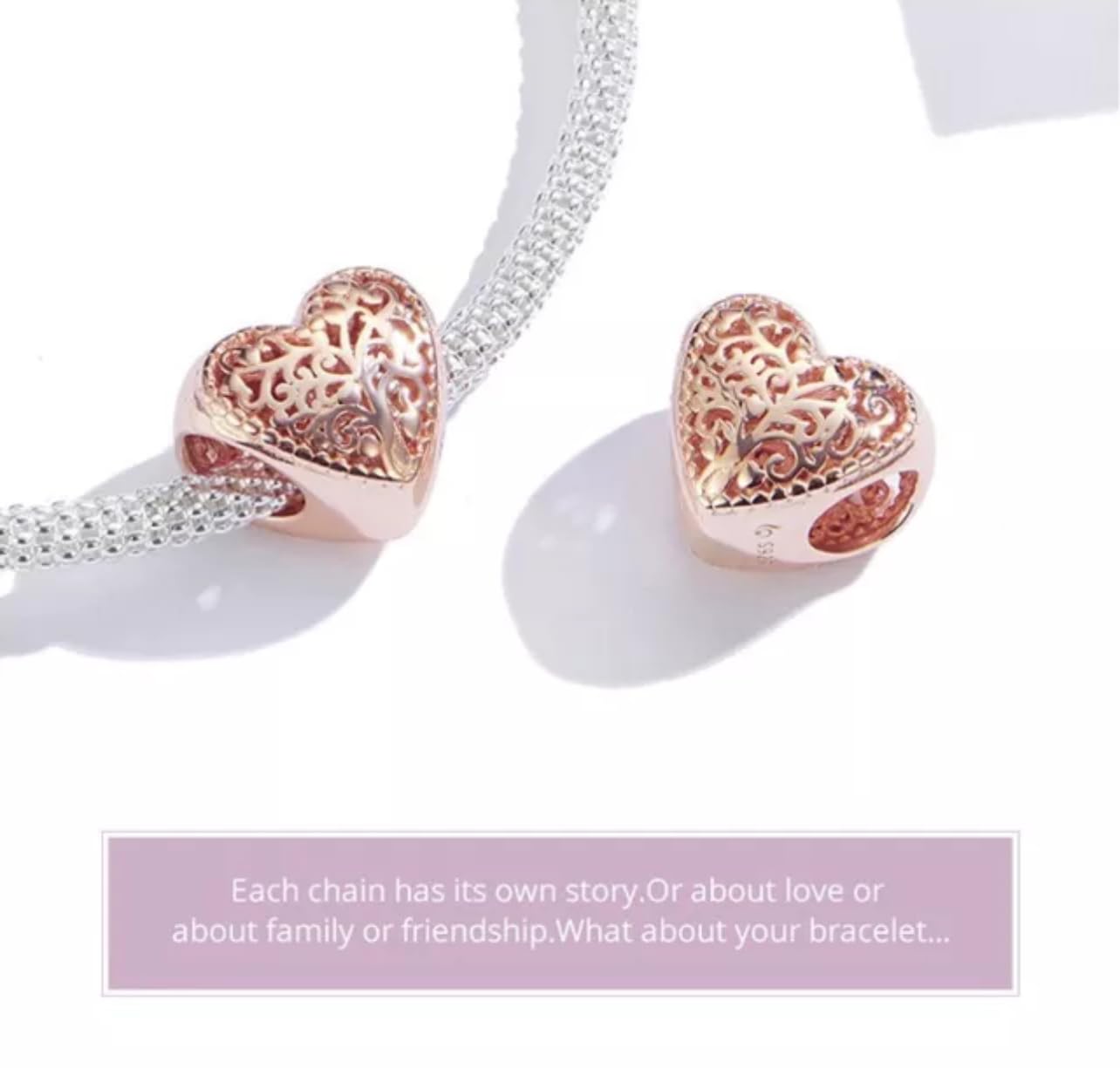 FLXHHX Abalorio de corazón de Amor con árbol genealógico de la Vida en Oro Rosa, Plata de Ley 925 auténtica, Compatible con Pulsera