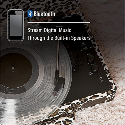 Image of Crosley CR8005F-LP Cruiser Plus Vintage 3-Speed Bluetooth in /Out Suitcase Vinyl Record Player Turntable, Leopard