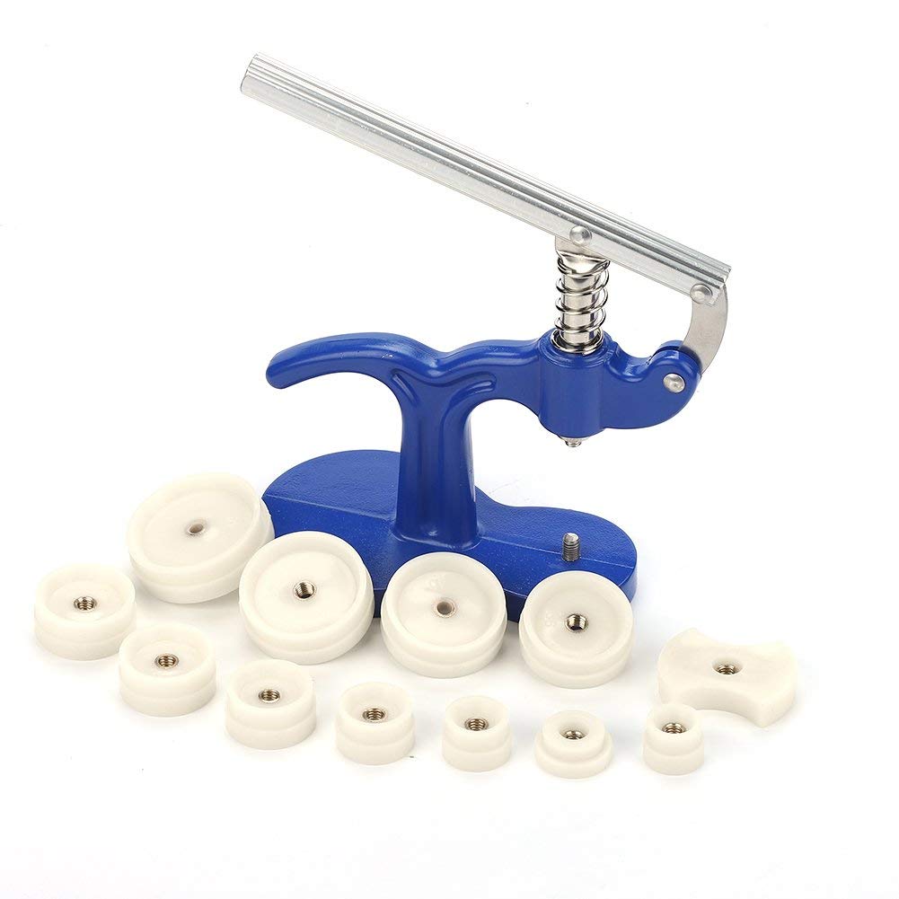 GOTOTOP Watch Press Set,Watch Case Closer,Watchmaker Presser Repair Tool with 12 Fitting Dies for Close Snap Off Watch Back Cover,Blue